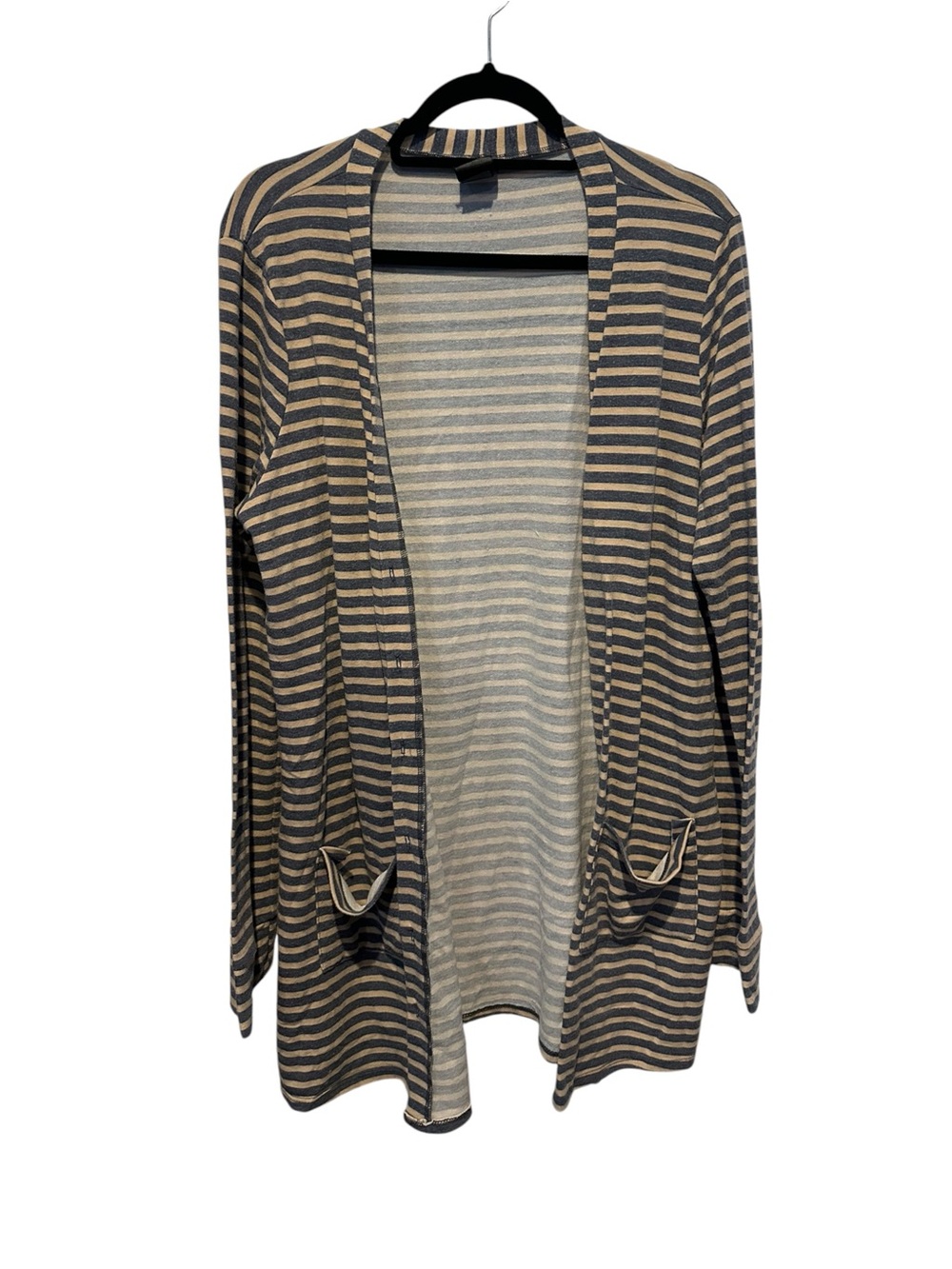 Agnes & Dora Plus Size Beige and Blue Striped Open-Front Cardigan Size XXL